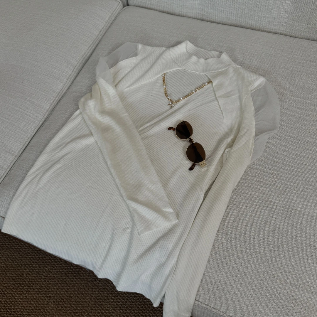 JIAO.AO设计感拼接时髦显瘦不规则圆领上衣Y8832