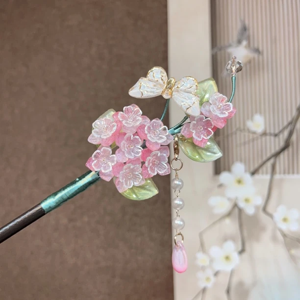 456柠芳秋原创 绣球花琉璃木簪汉服发饰头饰流苏发饰旗袍配饰古风