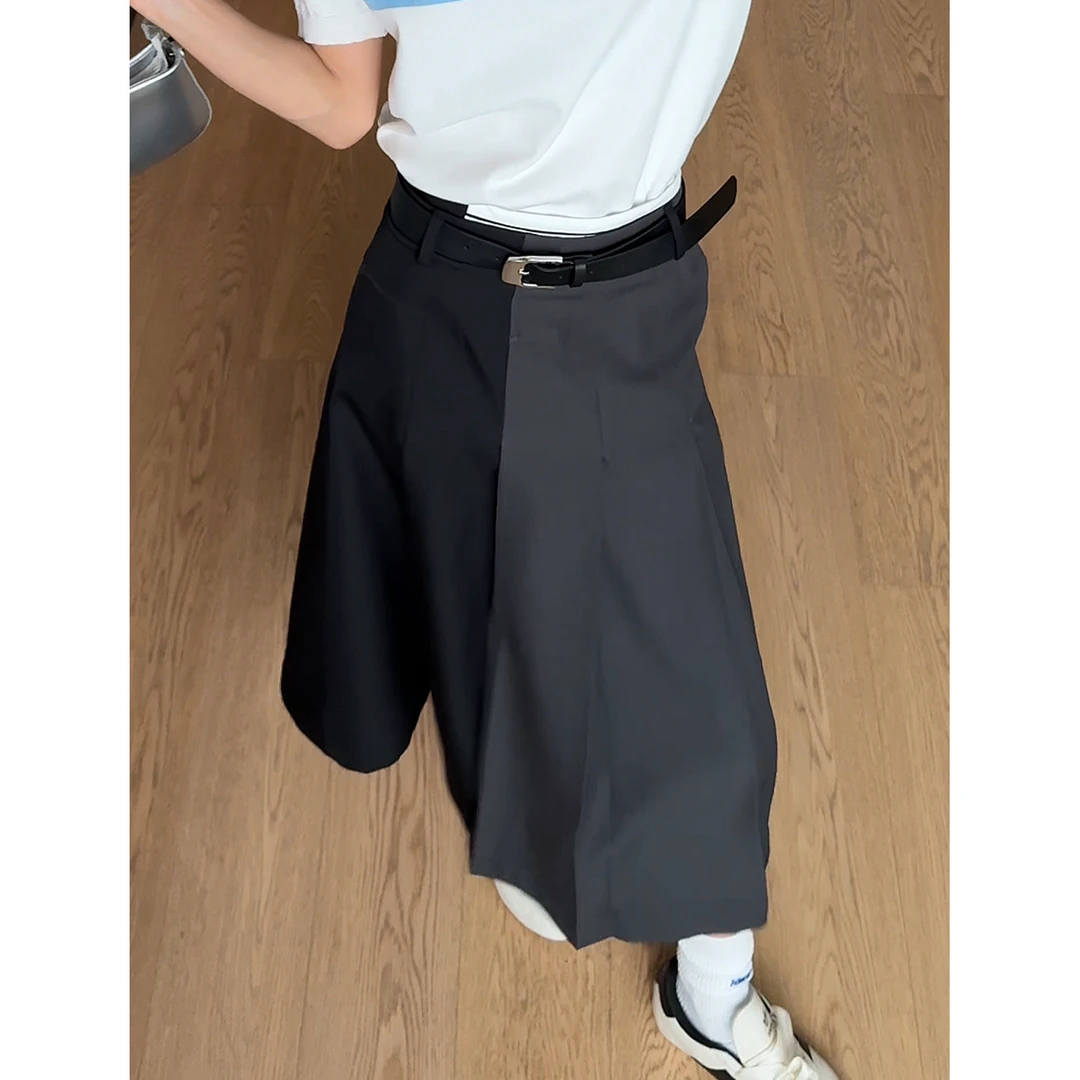 【拼然随兴】夏新款百褶拼色学院百褶裙气质时尚裙子女半身裙中长裙