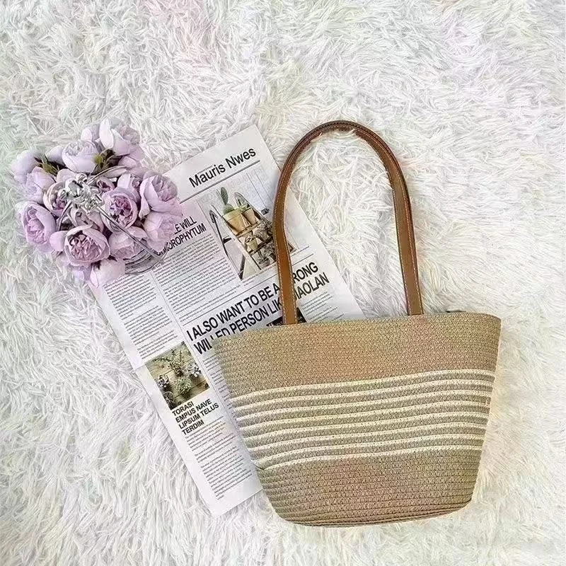 Z005（白条纹中号）夏季纸风格时尚小清新纸草包化妆品收纳包