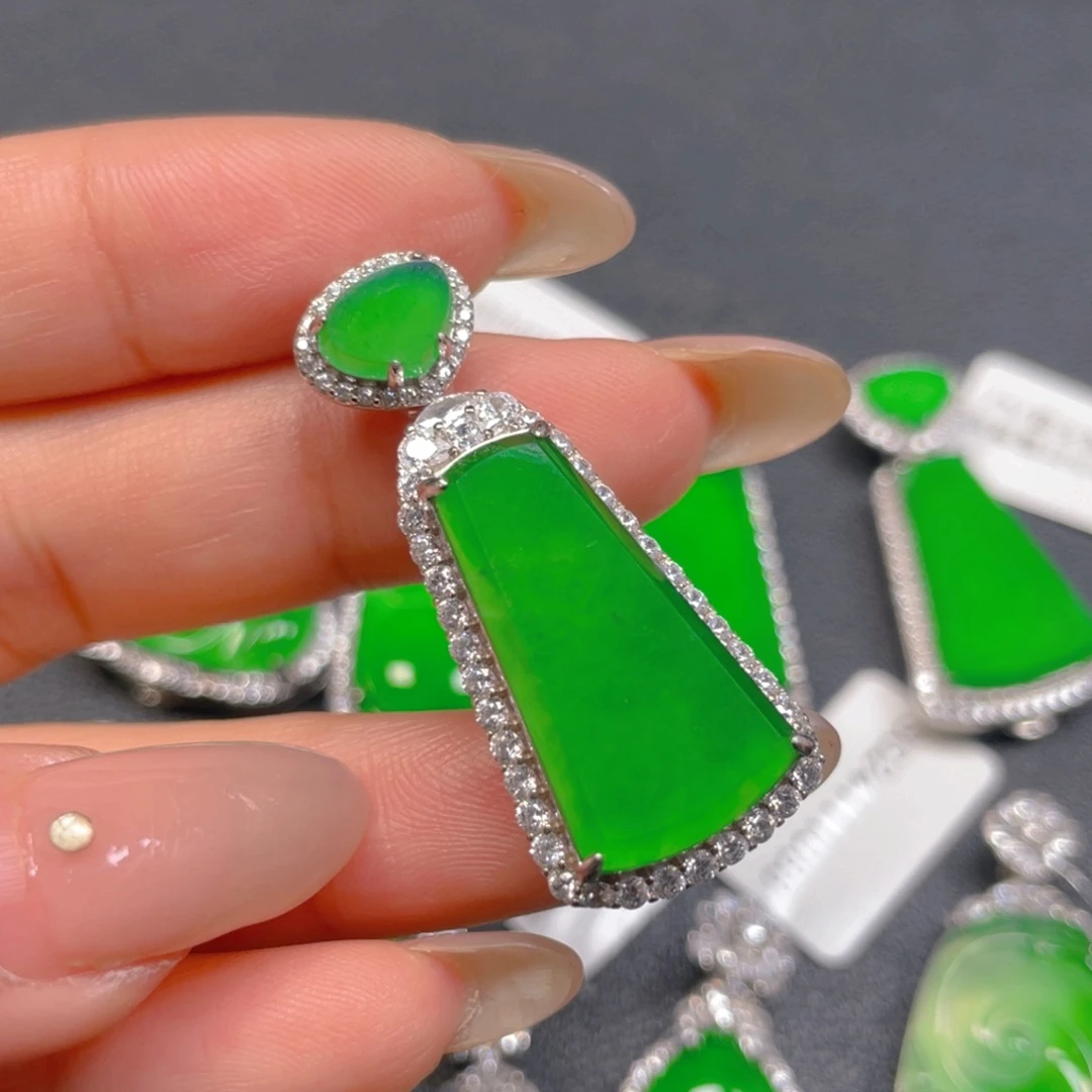 翡翠银S925镶嵌耳饰