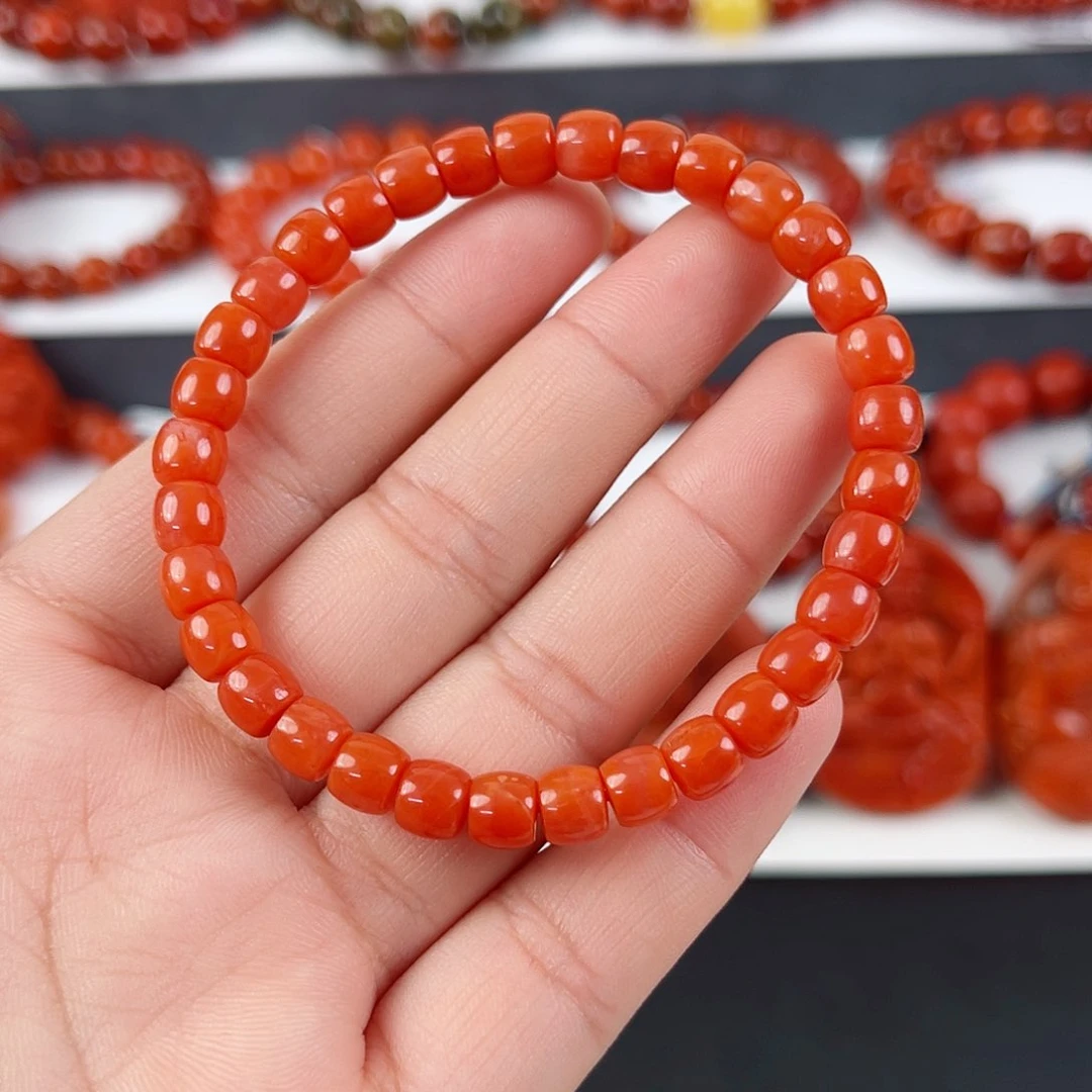 手串未镶嵌南红玛瑙瓦西柿子红直切单圈6mm
