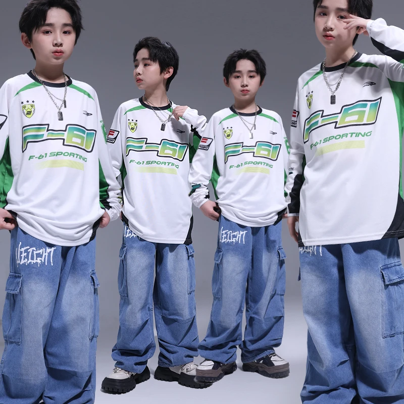 街舞儿童潮服男女童嘻哈风T恤hiphop舞蹈练功服少儿运动会演出服