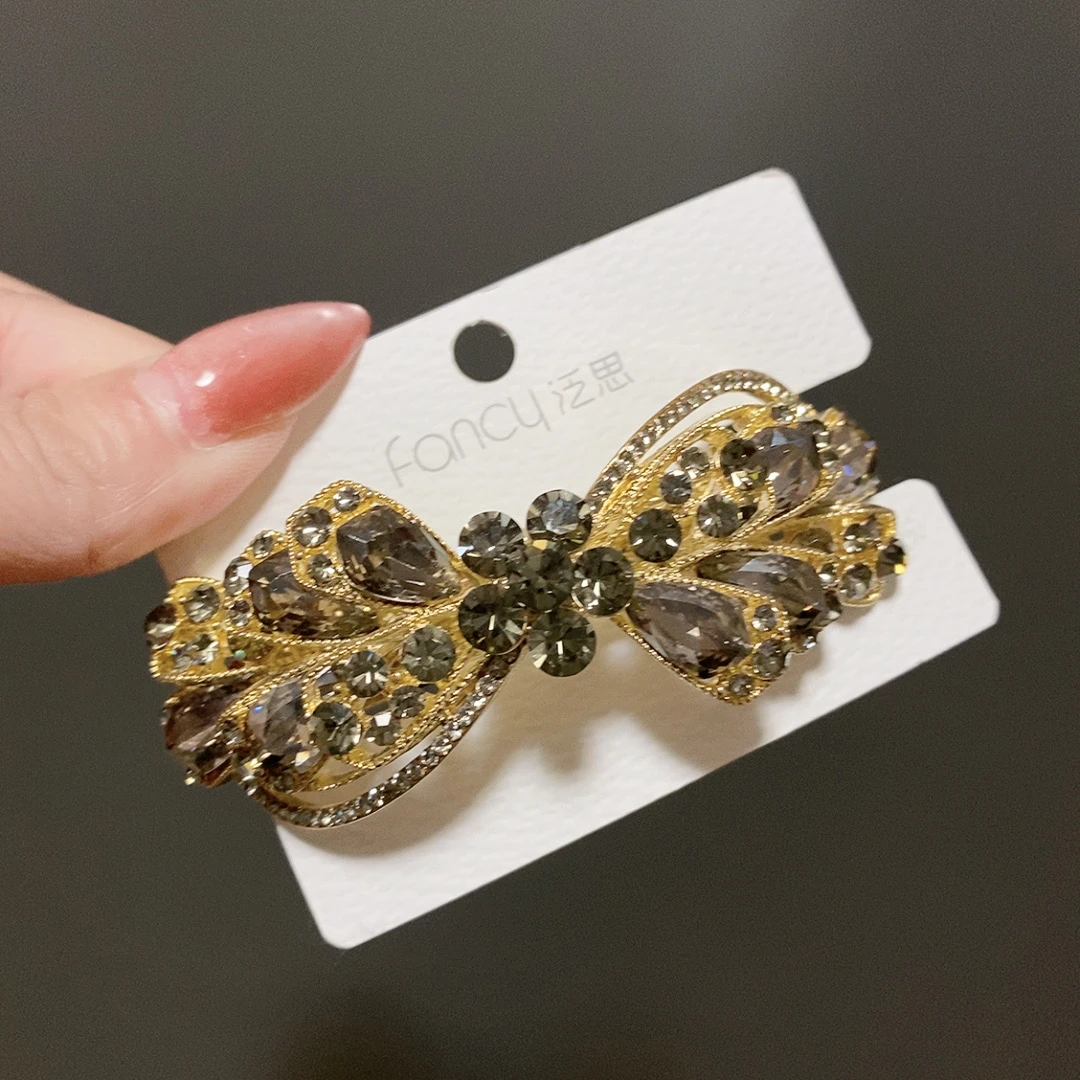 泛思茶色蝴蝶结8公分弹夹0311满钻韩版成人钻发夹