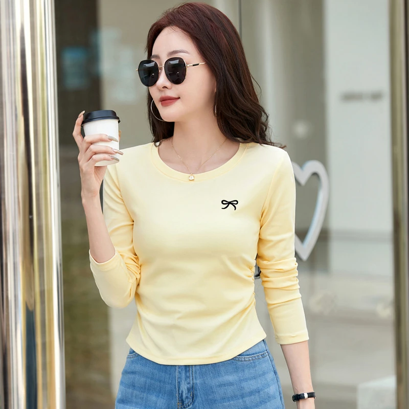 百搭时尚韩版洋气ins小众印花夏季夏装T恤 纯棉圆领长袖女装T