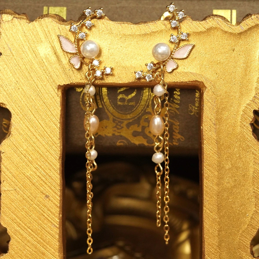 铜合金耳饰 【8496】lele流苏耳钉简约气质复古精致小众优雅