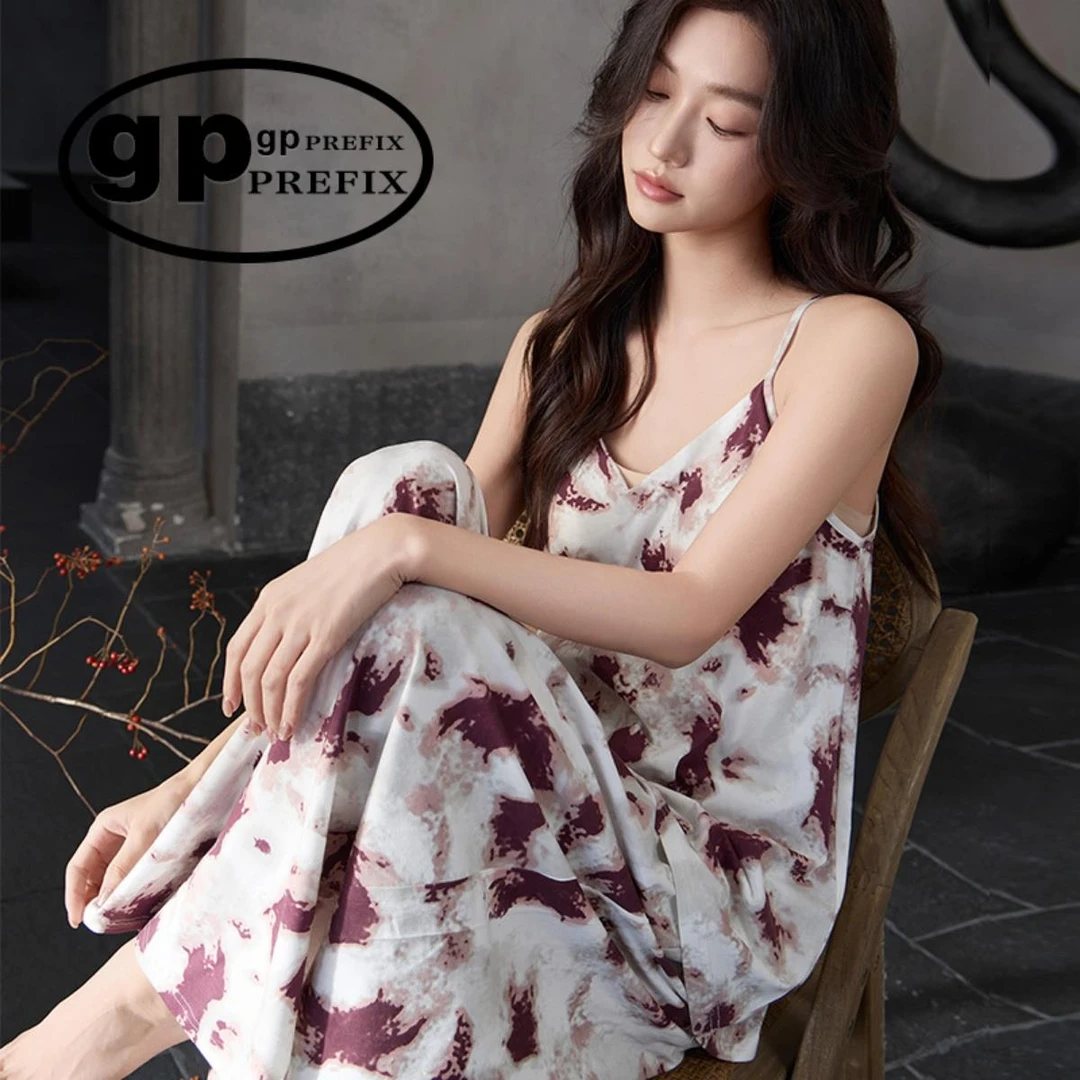 日本小众GP带胸垫睡衣女夏季莫代尔吊带长裤宽松慵懒风家居服套装