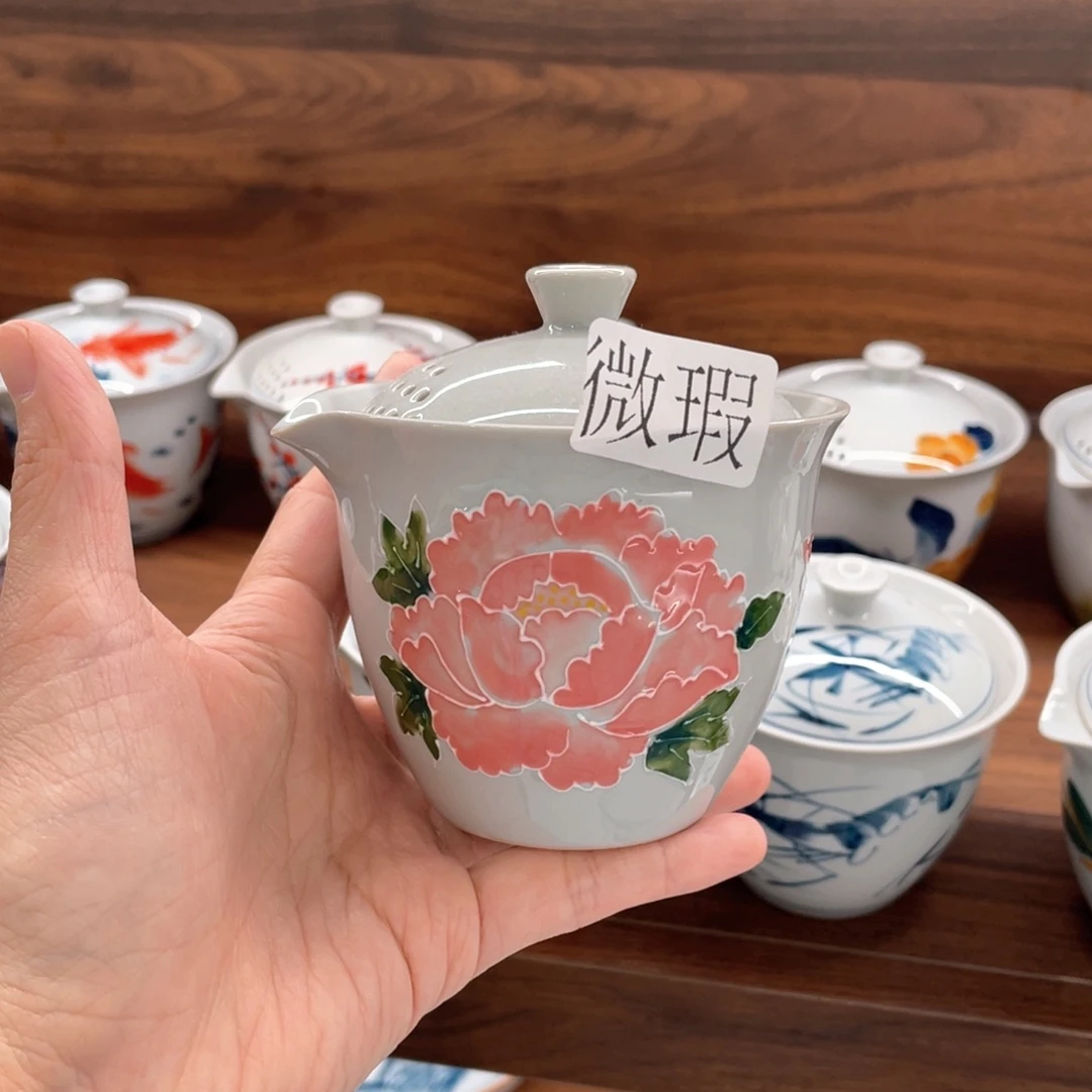 釉下手绘茶具微瑕