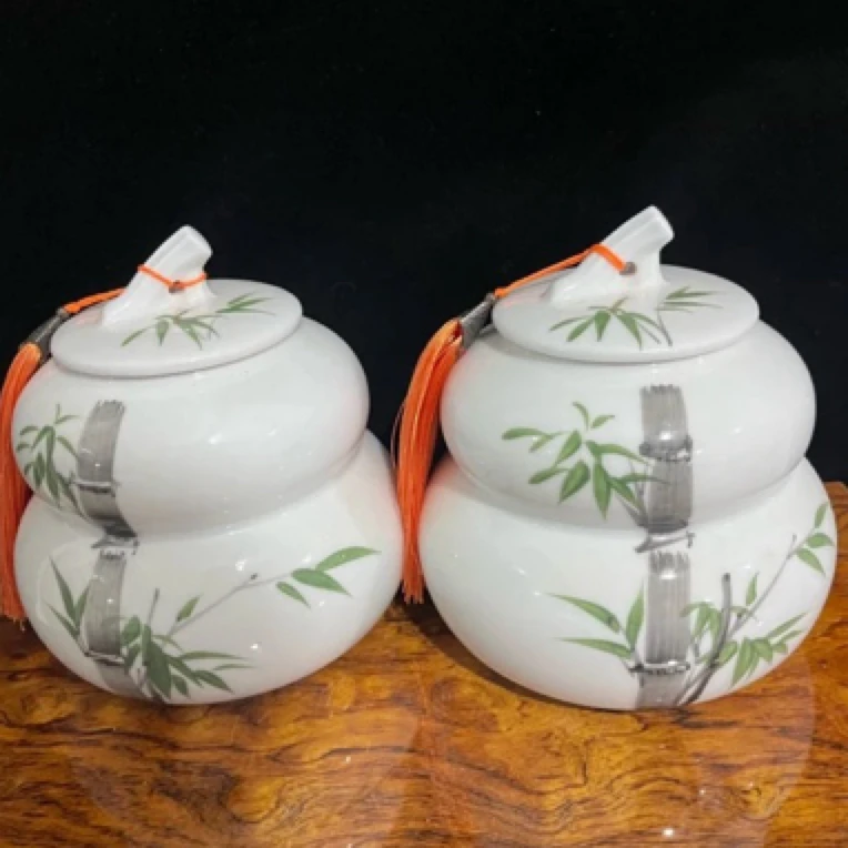 高档陶瓷茶叶罐手绘竹节高升葫芦储物罐家用密封防潮摆件储茶
