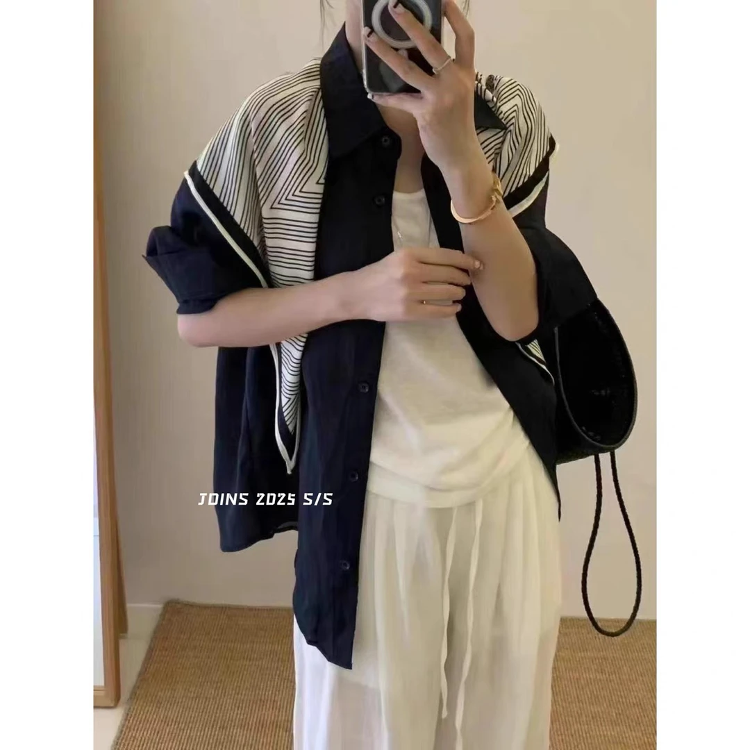 灰灰呀！配丝巾！欧洲站 高级感纯色POLO衬衫外套