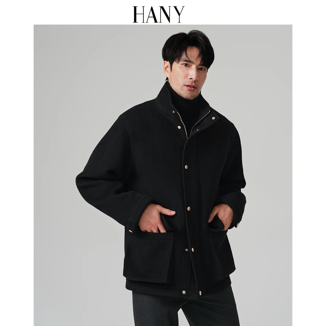 HANY[超厚骆驼绒桑蚕丝]猎装夹克男2025新款羊毛大衣高端毛呢外套