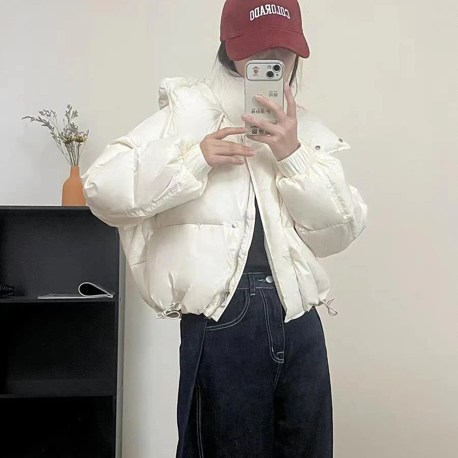 D01 欧货纯色女抽绳连帽保暖外套-衣长59