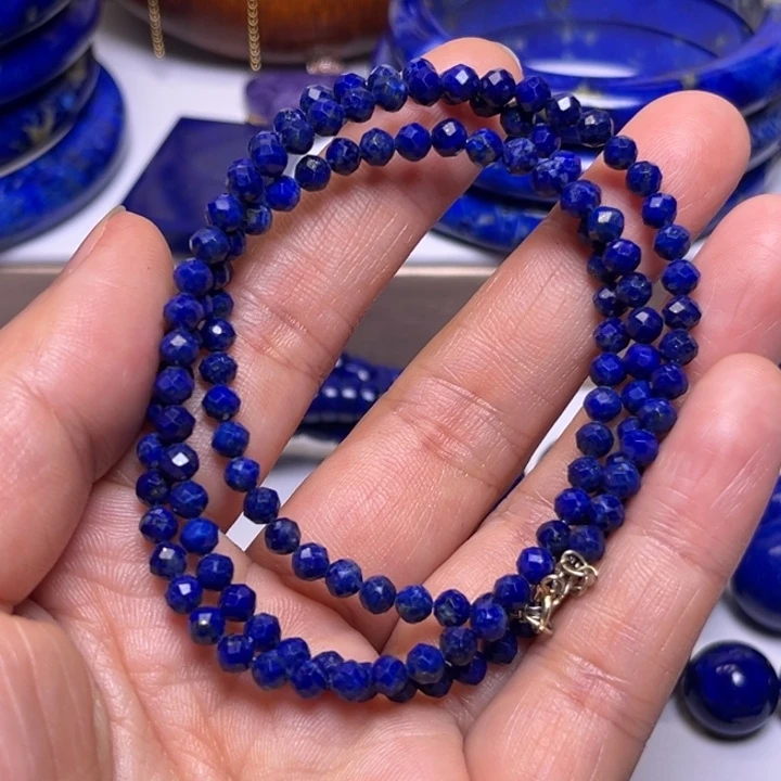 青金石手串未镶嵌吉*切面三圈4m m