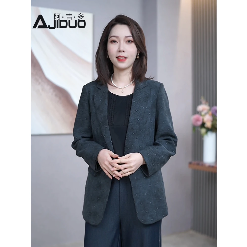 2025新款深灰色波点提花西装外套气质通勤高级长袖女士西服上衣
