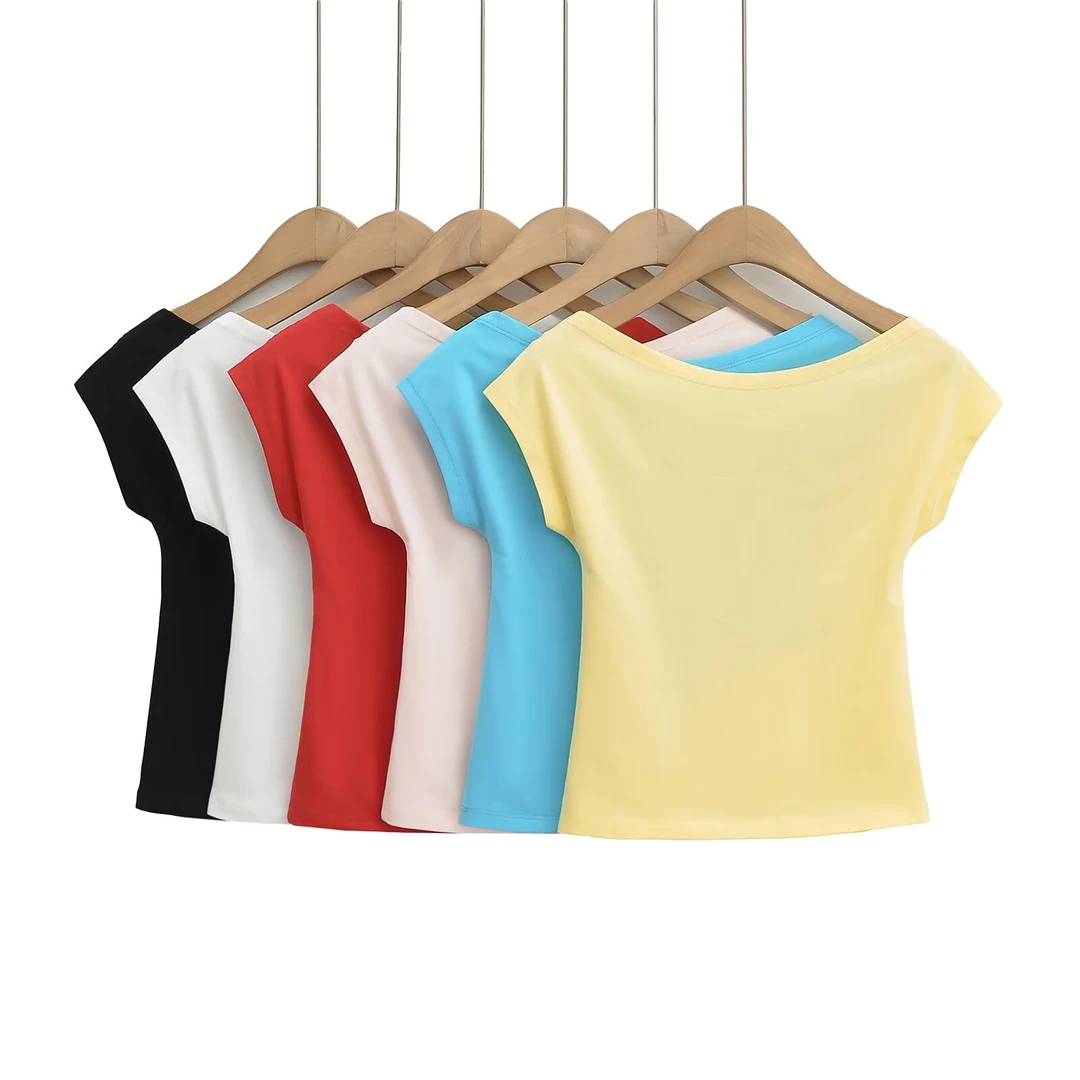 C3091澳代尔斜肩短袖上衣女夏百搭修身显瘦T恤发