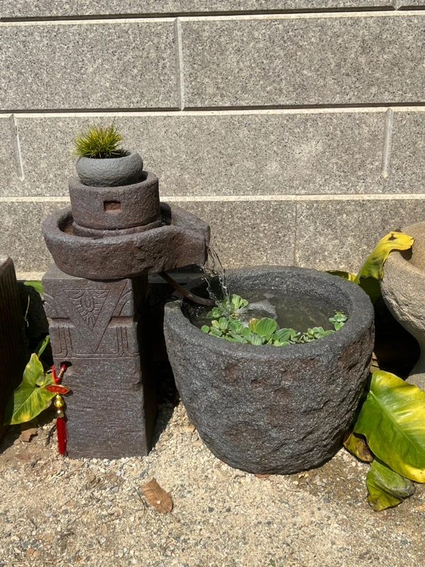 中式庭院复古仿石流水摆件石磨循环流水石缸生态微景观养鱼装饰