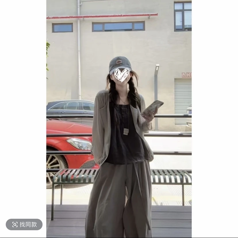 大码【乖乖女】韩系一整套开衫+背心吊带+高腰阔腿休闲裤6559