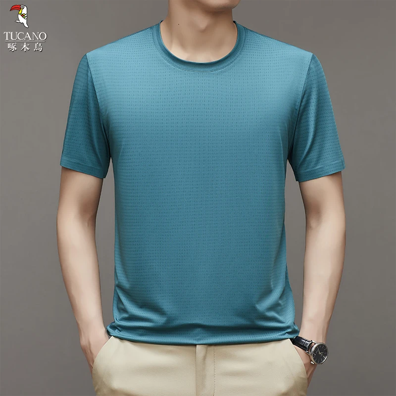 啄木鸟新款夏季男T恤圆领短袖纯色简约大气上衣百搭休闲清爽透气