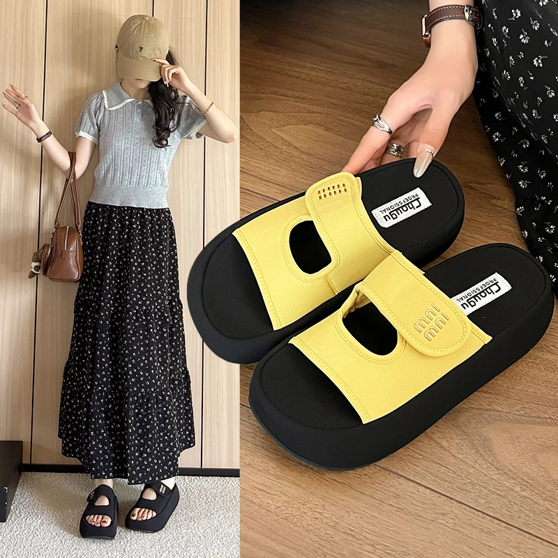 一字拖魔术贴布夏季厚底一字拖鞋百搭凉拖鞋防滑网红ins