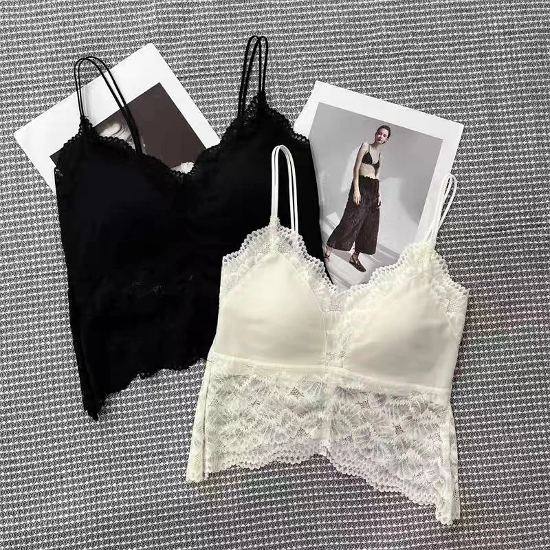 2025纯色V领性感别致蕾丝花边吊带背心1083