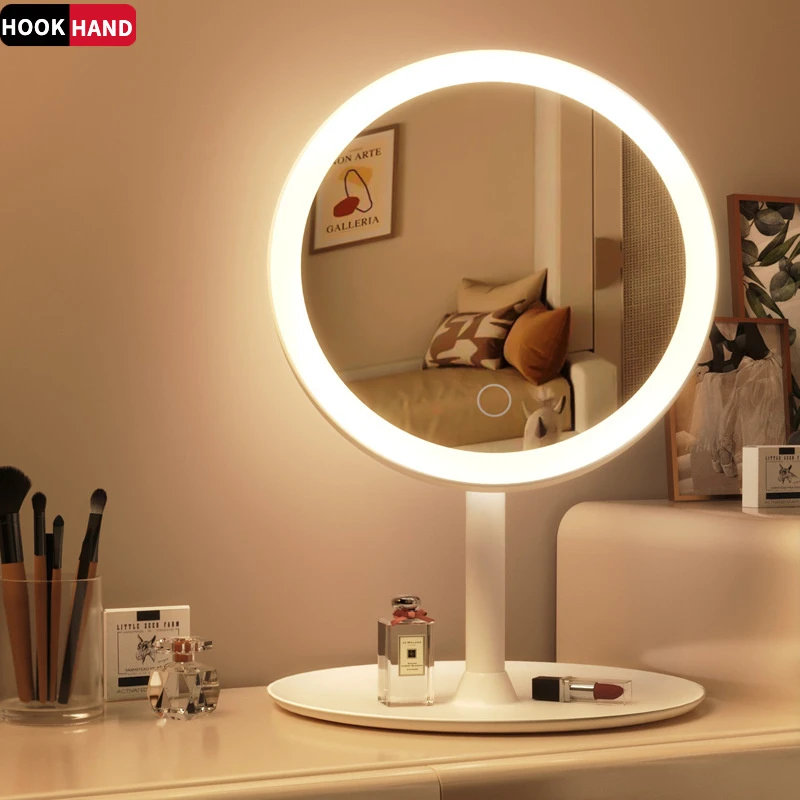 智能led化妆镜带灯女生宿舍台式桌面小镜子卧室家用梳妆台梳妆镜