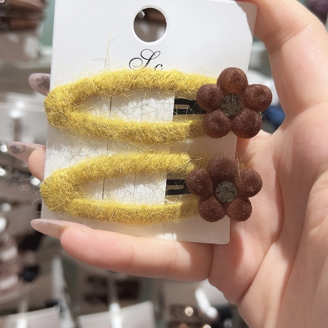 非金属仿珍珠咖色花黄色掰掰夹