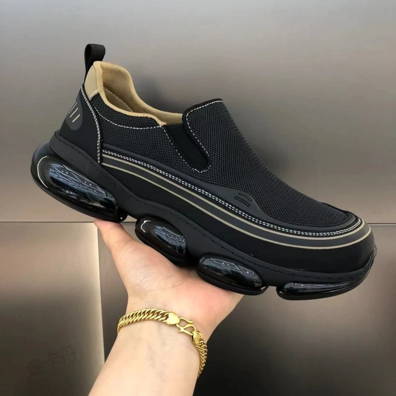 2025春夏新款时尚休闲鞋简约舒适百搭潮流男士一脚蹬懒人鞋网鞋男