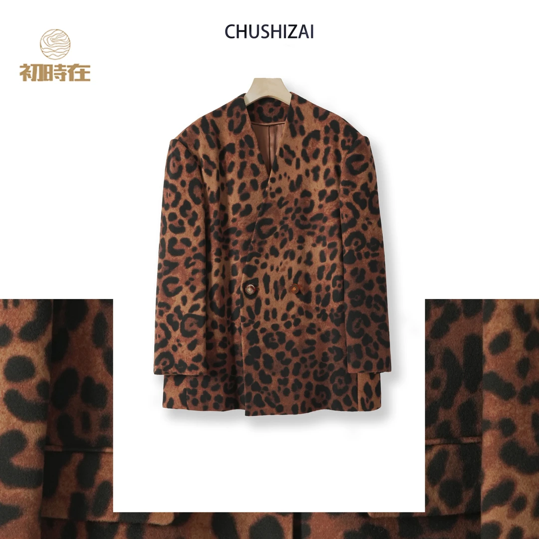 初时在CSZ短款纽扣西装外套精品V领外套高级宽松简约优雅9075