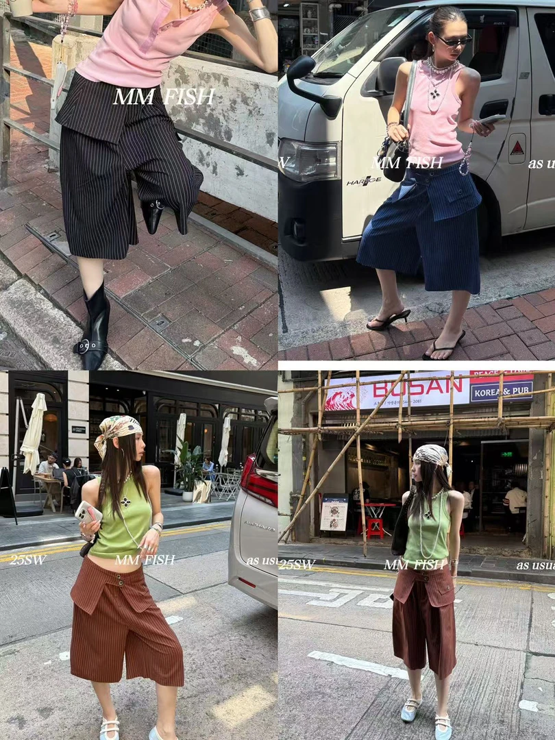 馒头 福（1mtk169#）设计感！大口袋条纹休闲短裤 6-10