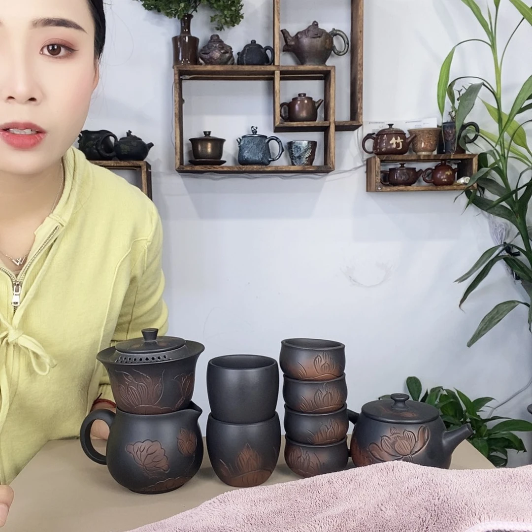 ?**武建水紫陶300荷花九件套装