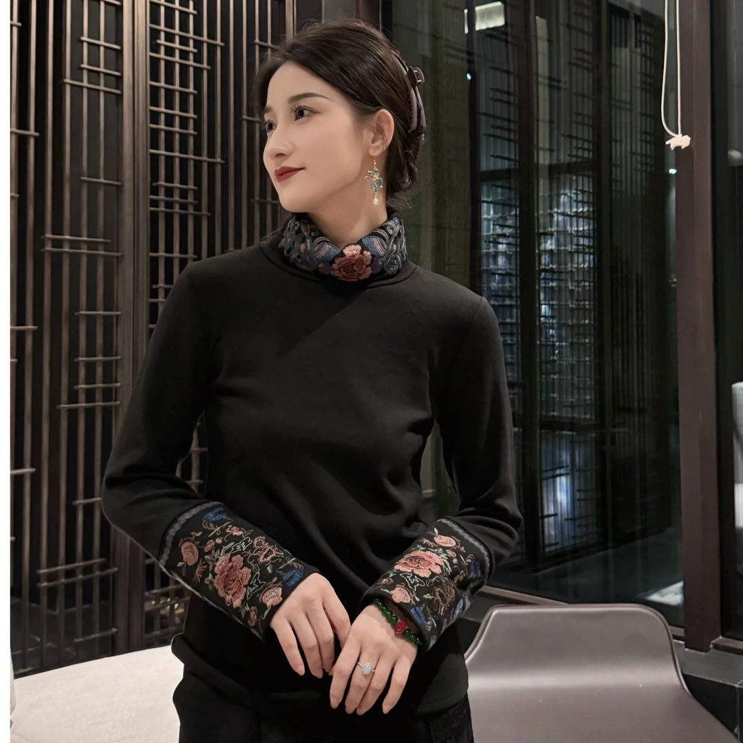 [WYZAKING]【紫梦花韵】新中式重工刺绣加厚高领显瘦长袖刺绣内搭