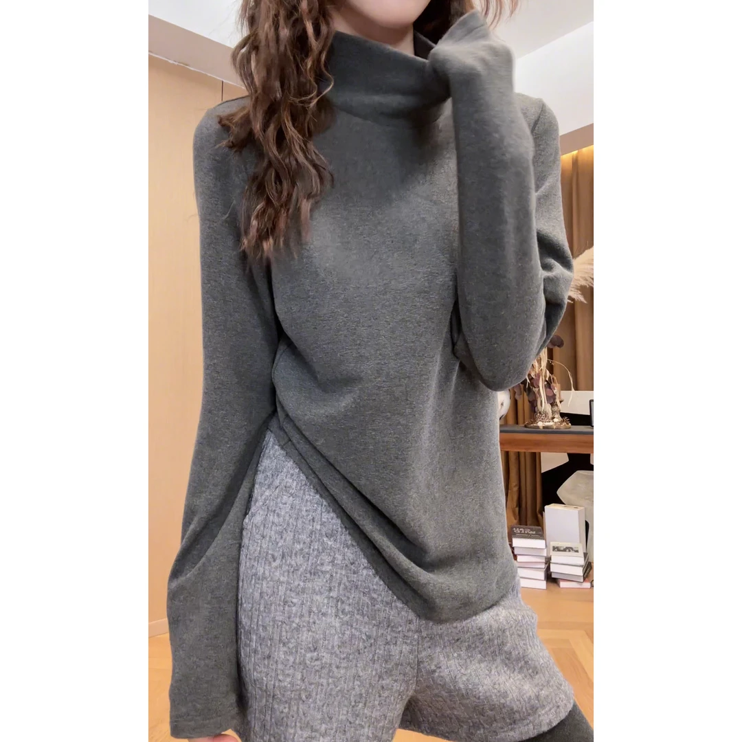 小静静一会【高级灰打底】2025秋冬新款百搭显瘦立领上衣 2512C8625