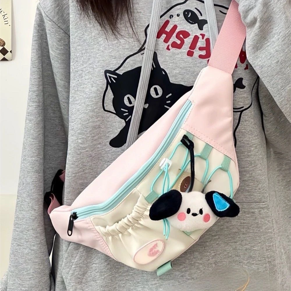 ins风少女复古撞色胸包韩系百搭学生斜挎包女小众设计感休闲腰包L