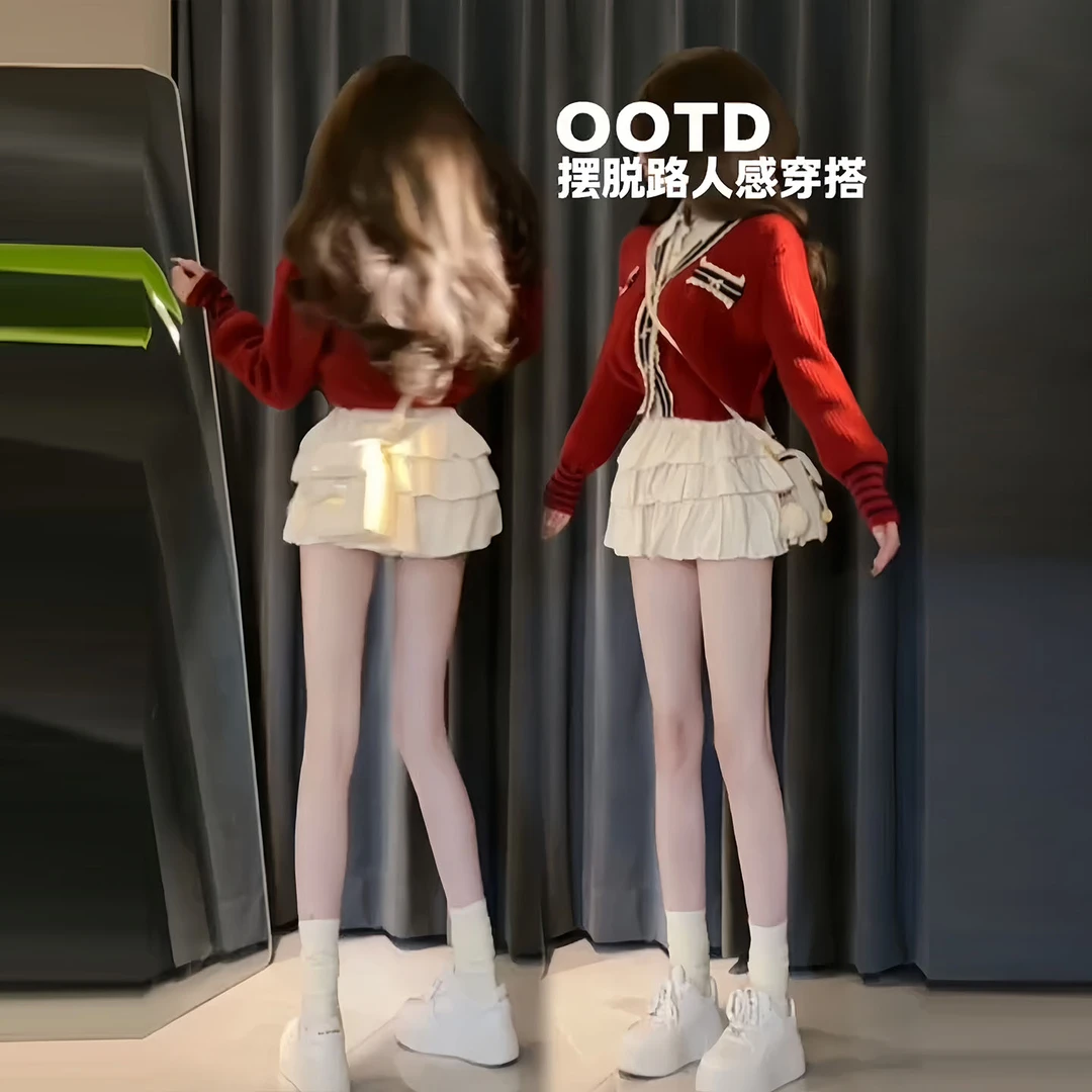 小香风收腰针织毛衣女装秋季新款松弛感亚麻正肩衬衫蛋糕裙三件套