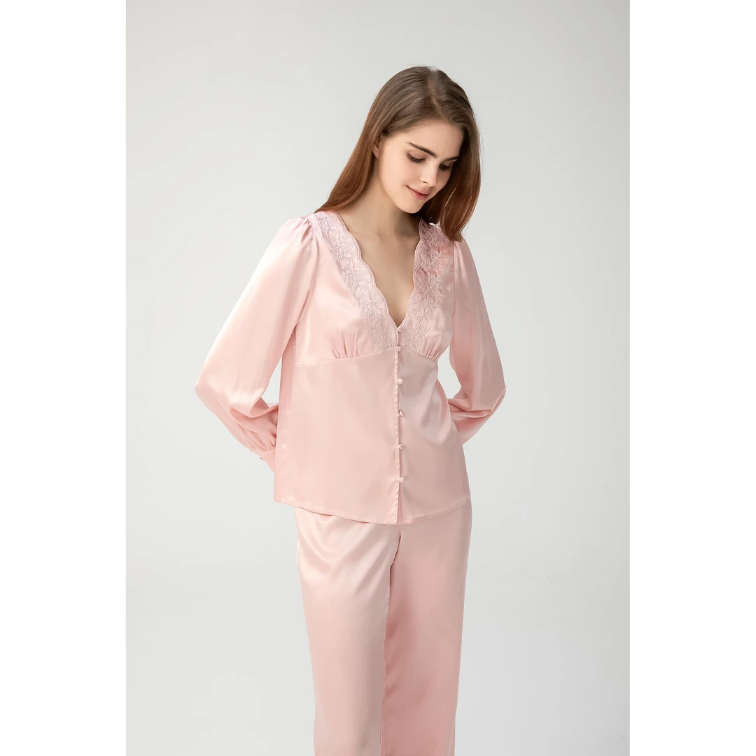 重磅百分百桑蚕丝刺绣法式真丝家居服套装2187