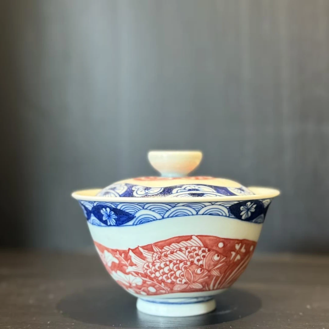 雨溪山房 海浪游鱼盖碗 YX10620