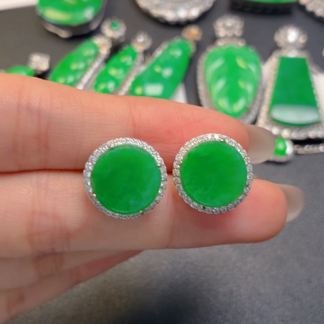 翡翠银S925镶嵌颈饰耳钉