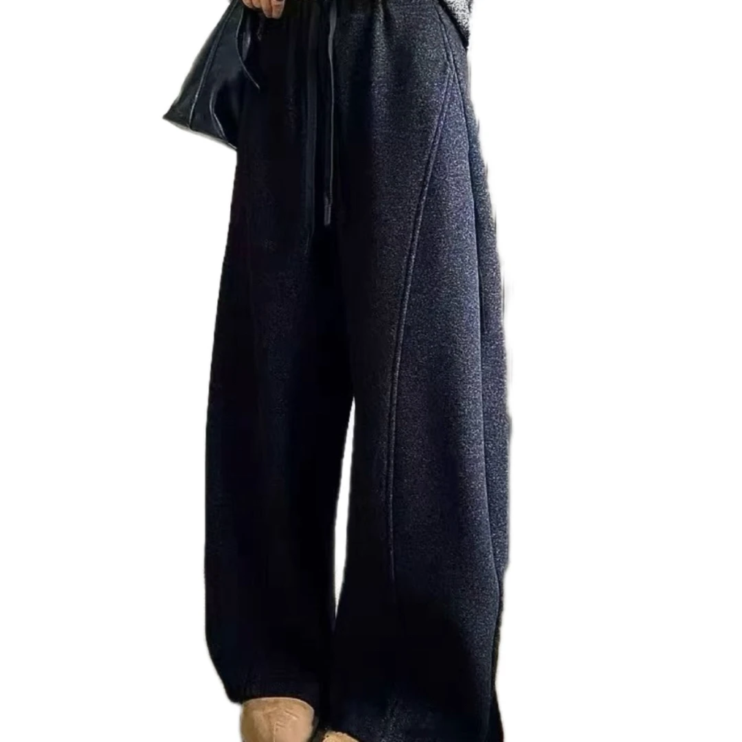 （远映）一体绒秋冬加绒加厚抽绳显瘦阔腿直筒弯刀休闲裤时尚百搭