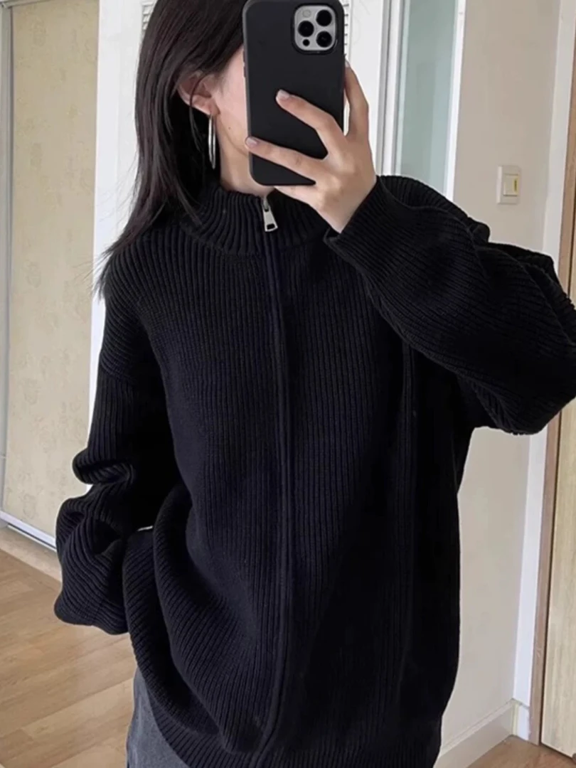 【M66】日系复古慵懒风休闲宽松拉链针织毛衣开衫外套~男女同穿