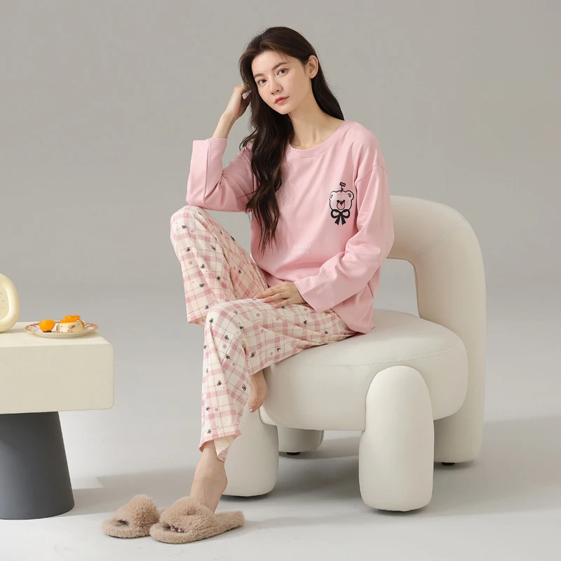 2024春秋新款睡衣运动精梳纯棉长袖全棉秋季休闲可外穿家居服大码