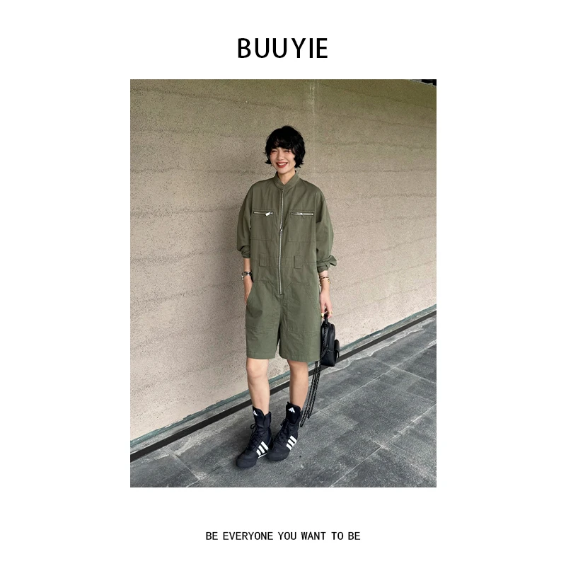BUUYIE 25SS【赫缪】时尚新款重磅定制款绿色连体裤 250471