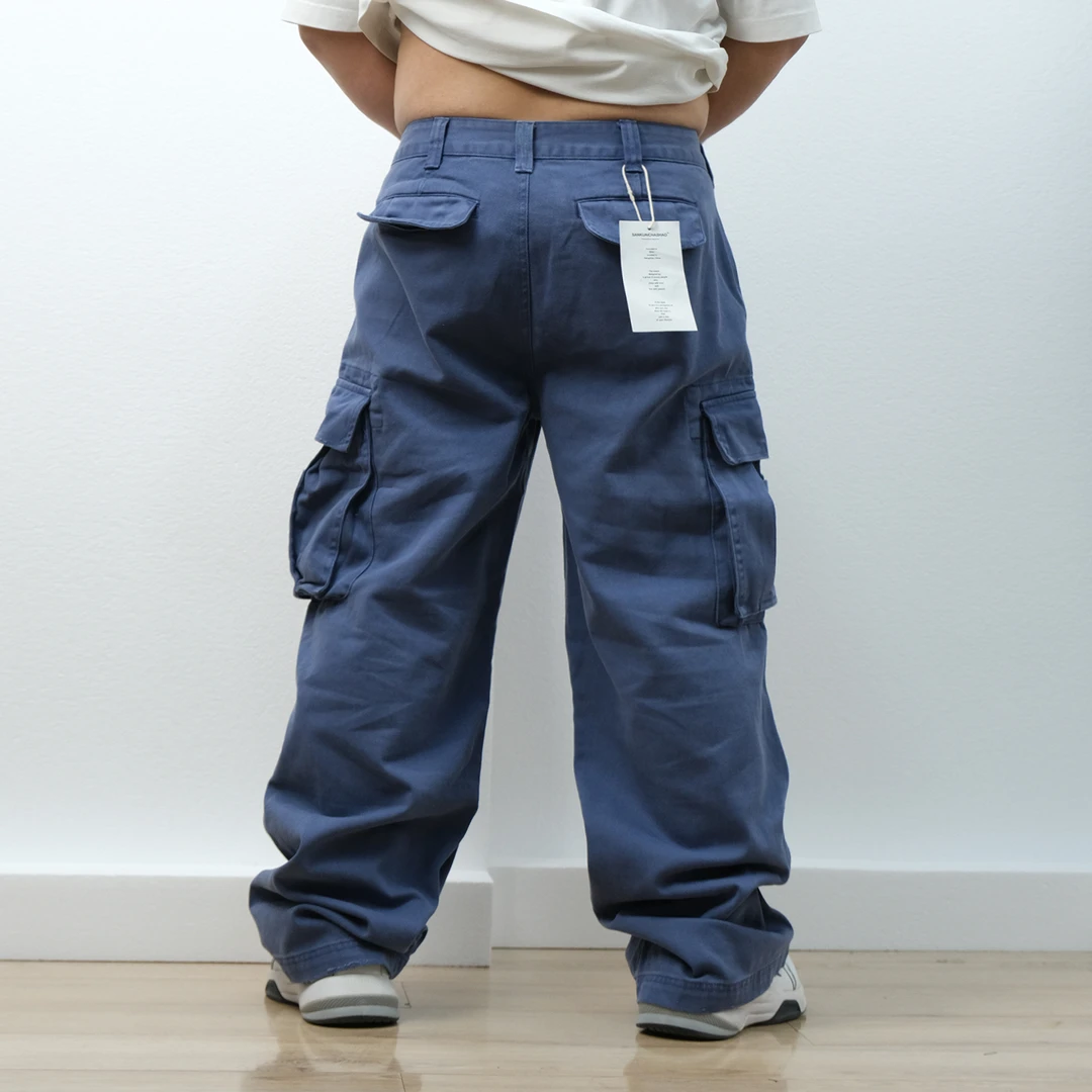 美式复古水洗做旧多口袋工装裤男女机能宽松休闲阔腿直筒裤长裤