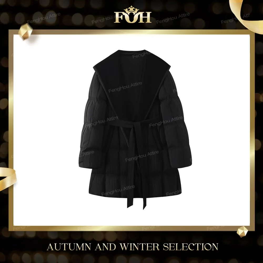 【封后轻奢设计】2025冬季新款大翻领绑带高级感鹅绒羽绒服11255