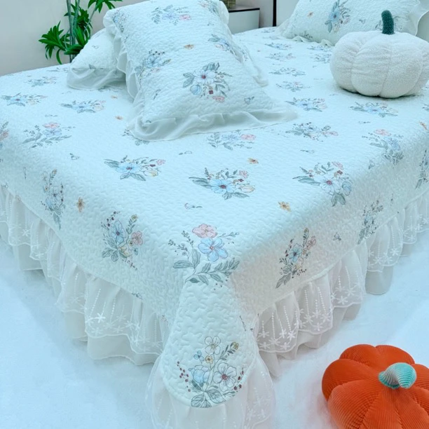 【冰激淋系列软凉席三件套】夏季必备海洋凉感丝花边床裙三件套