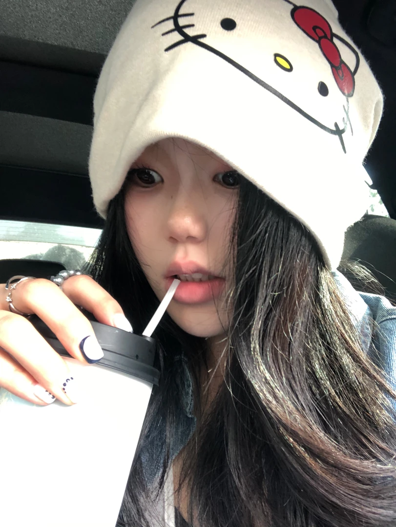 可爱卡通kitty猫白色包头帽女大头围显脸小甜美百搭宽松堆堆帽子