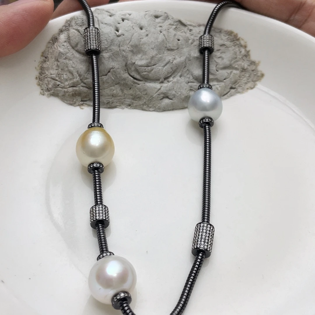 海水珍珠银S925镶嵌耳饰