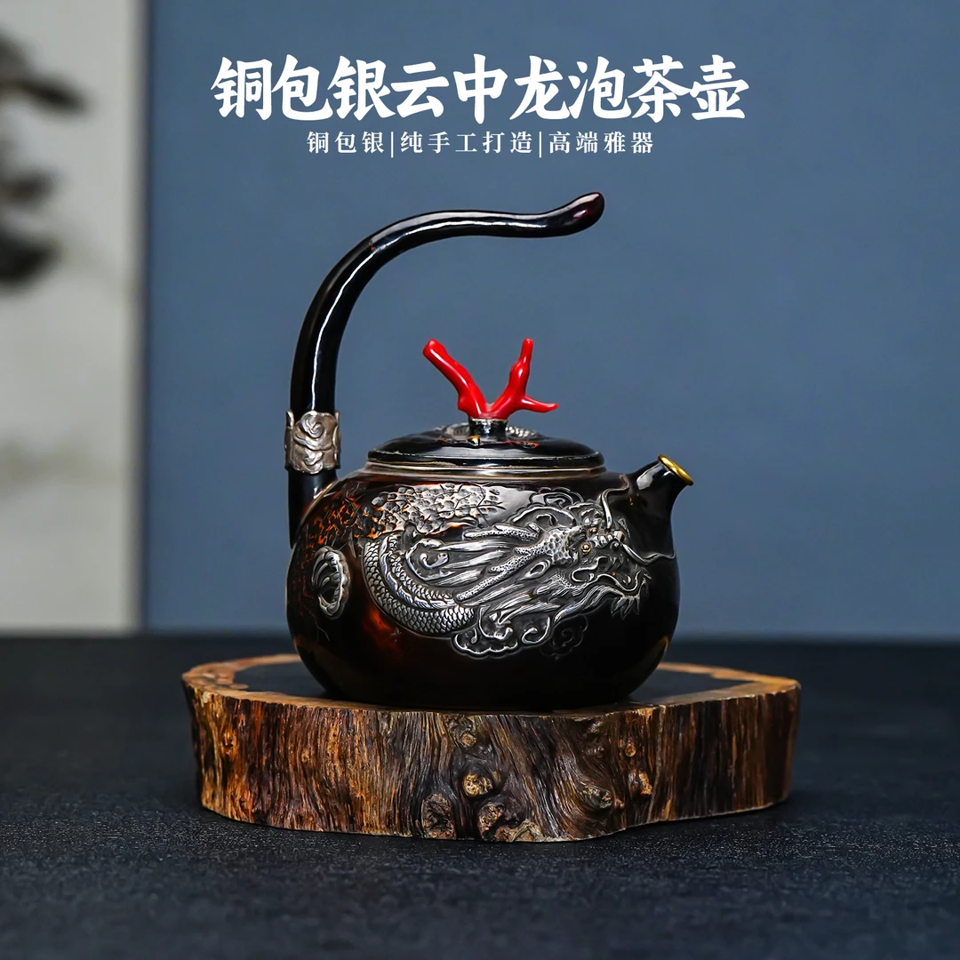 義清堂银壶 胡海涛老师纯手工一张打银龙足银999泡茶壶家用小银壶