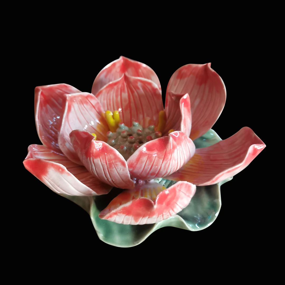 陶瓷中式招财荷花香插佛像供台摆件办公室门厅实用易清洗前台客厅