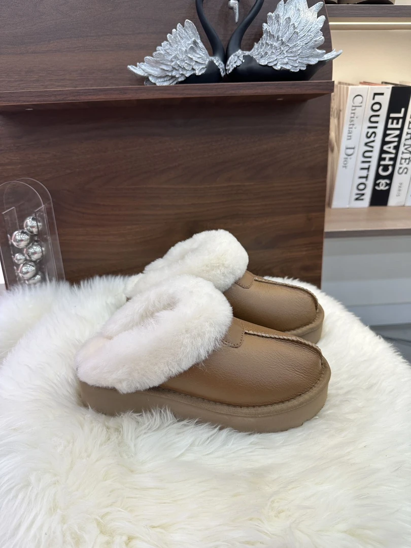 【光面星拖】厚底5CM光面星拖羊皮毛一体 时尚百搭休闲