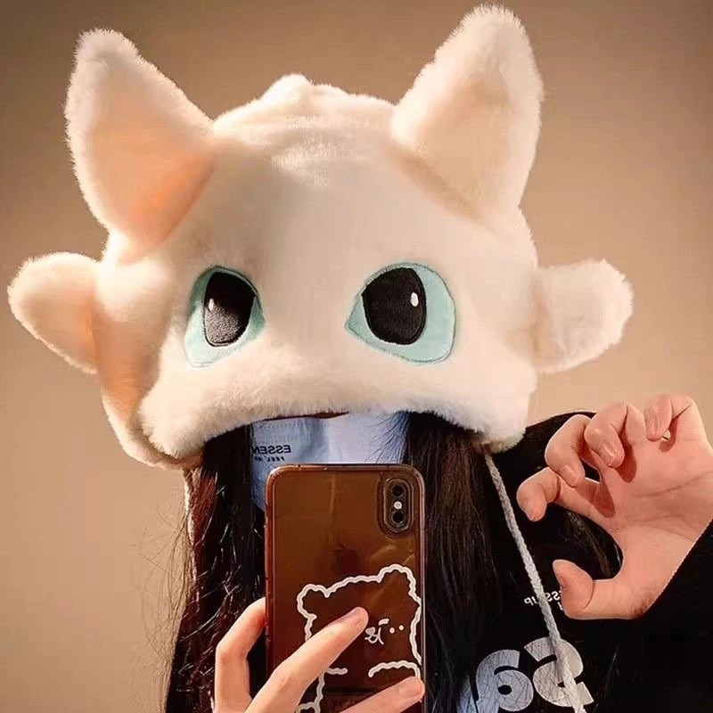 可爱无牙仔毛绒帽子女秋冬季新款卡通加绒加厚保暖骑行护耳雷锋帽